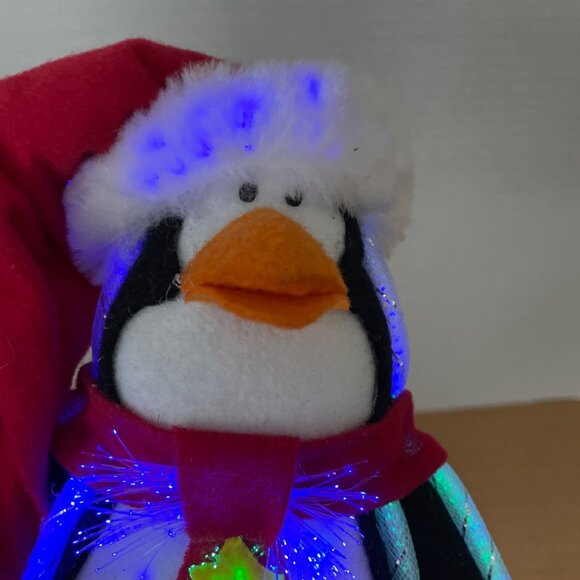 Fiber Optic Christmas Penguin Felt Lighted w Santa Hat Tree Window Hanger VIDEO - Picture 4 of 7